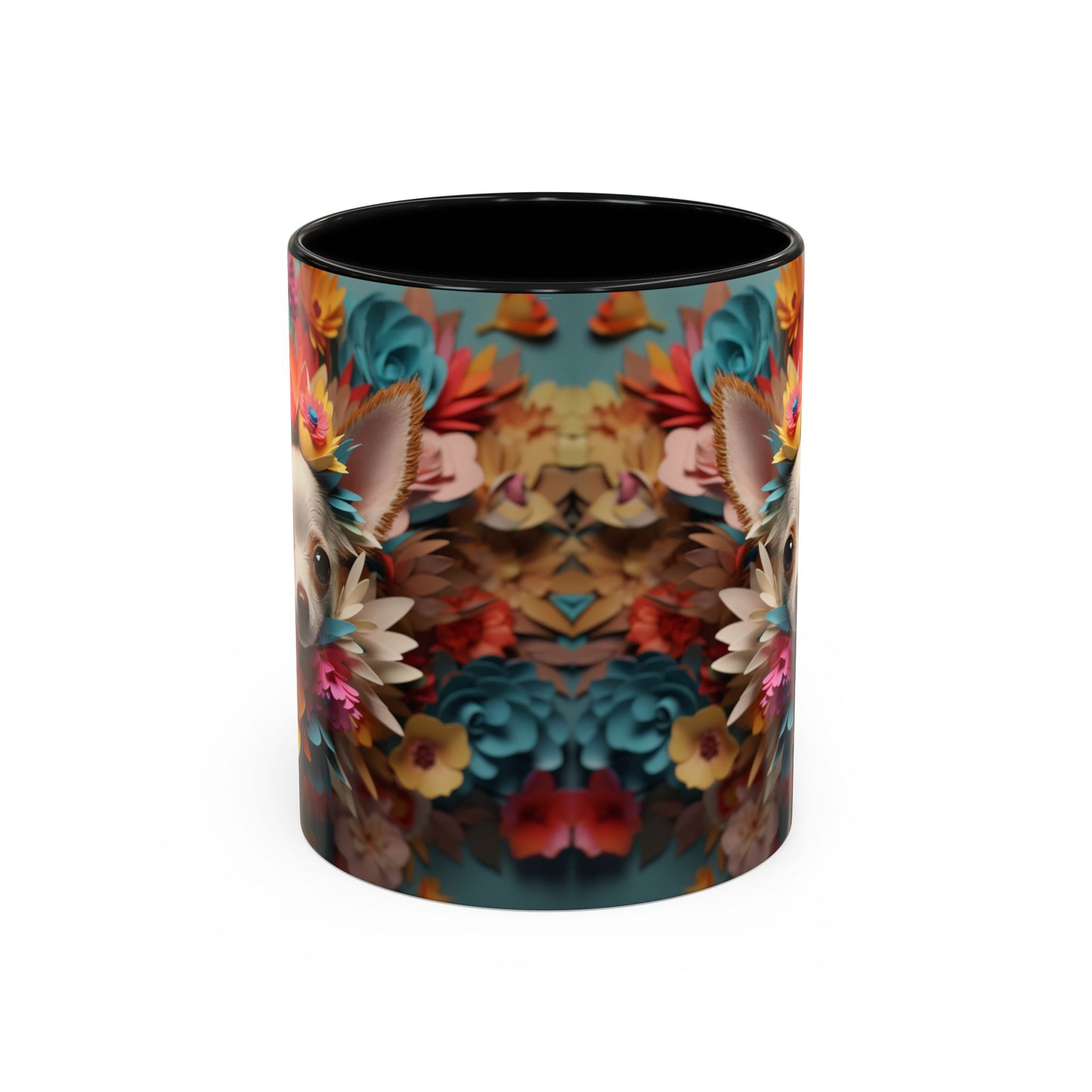 Chihuahua Floral Wreath Accent Coffee Mug — Colorful Pet Lover Gift (11/15oz)