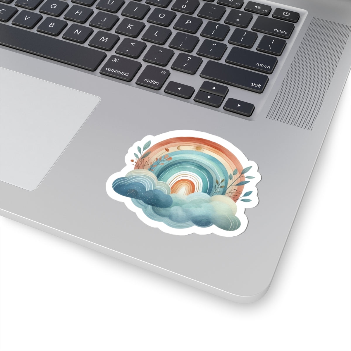 Boho Rainbow Cloud Sticker — Pastel Watercolor Kiss-Cut Decal for Laptops & Journals