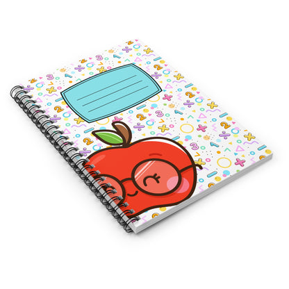Cute Apple with Glasses Spiral Notebook | School Lined Journal, Kids Math Pattern