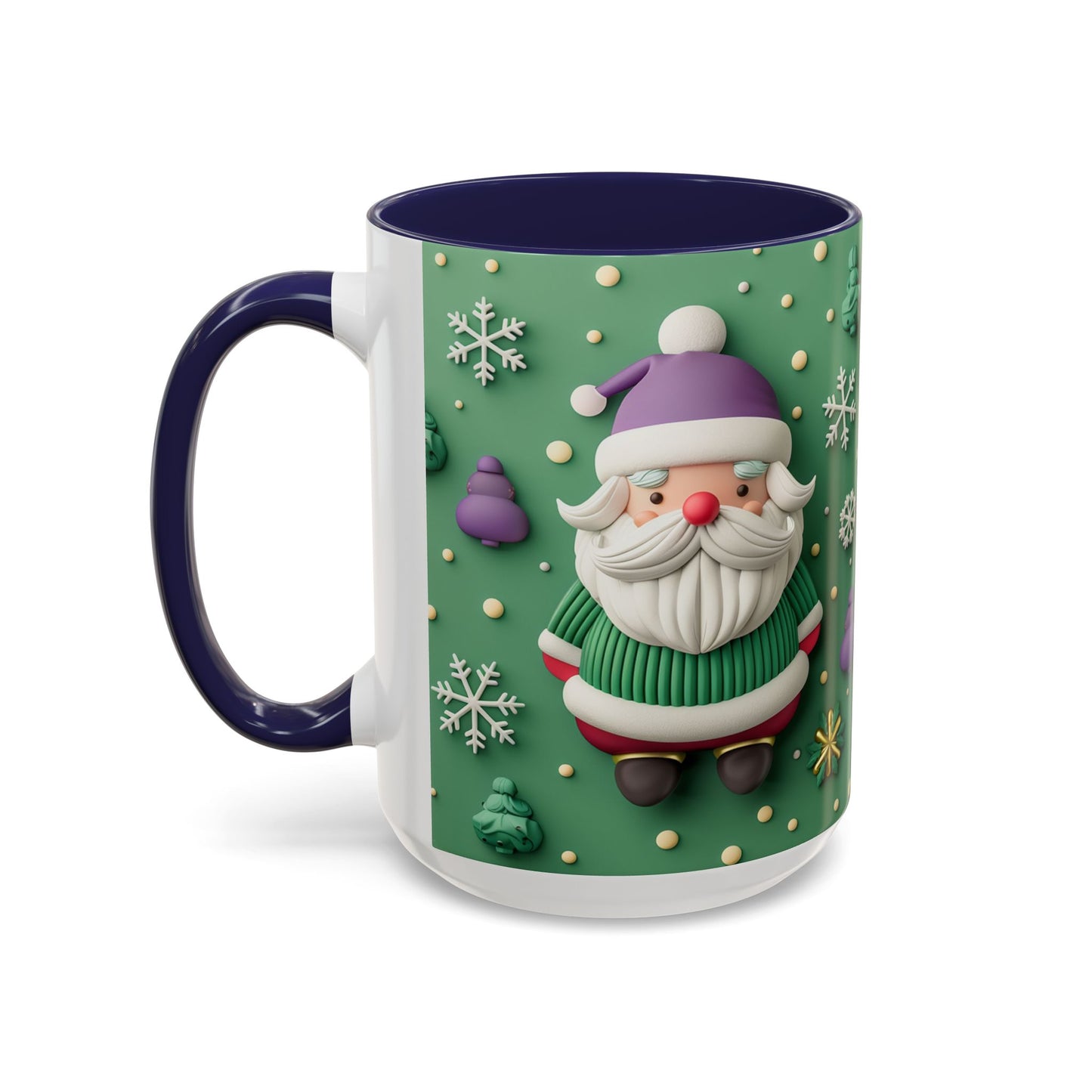 Whimsical Santa Pattern Accent Coffee Mug | Christmas Santa Snowflakes 11oz 15oz