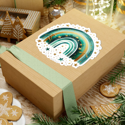 Teal & Gold Star Rainbow Sticker — Kiss-Cut Vinyl Decal