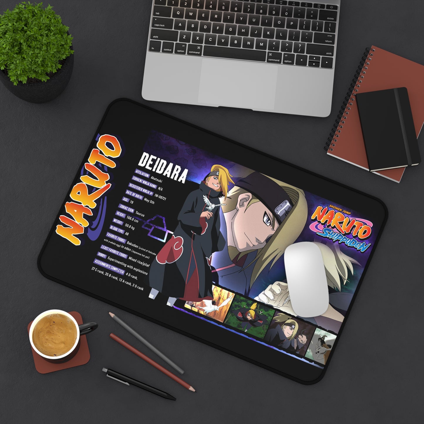 Naruto Deidara Anime Gaming Desk Mat | Large Mousepad with Character Collage