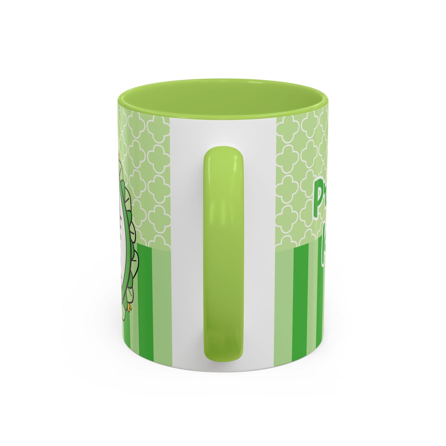 Princess Cat Illustration Accent Coffee Mug | Green Stripes