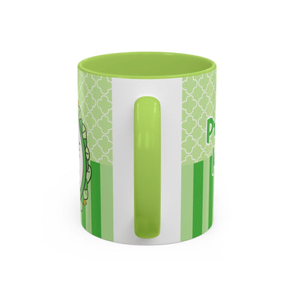 Princess Cat Illustration Accent Coffee Mug | Green Stripes