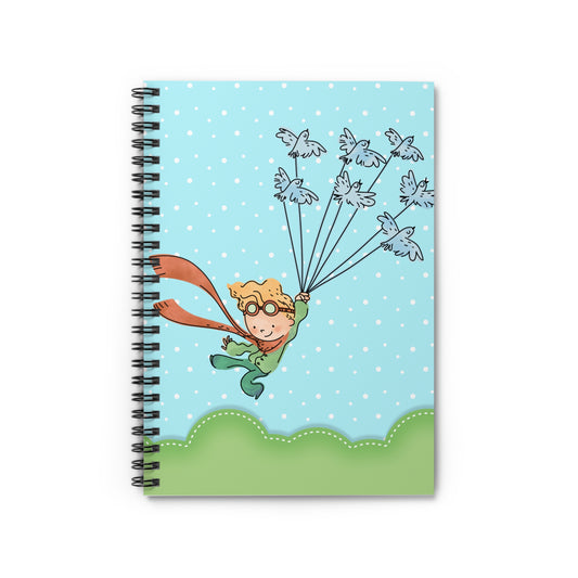 Child’s Adventure Spiral Notebook | Cute Flying Boy with Bird Balloons, Ruled Journal