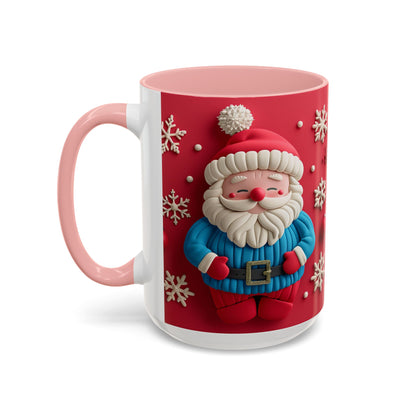Clay Santa Pattern Mug | Christmas Snowflake Accent Coffee Mug