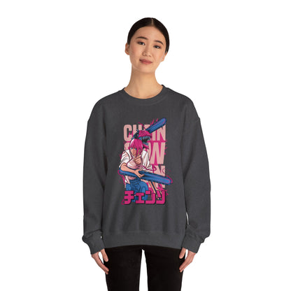 Cherry Anime Girl with Bat Crewneck Sweatshirt | Kawaii Japanese Text