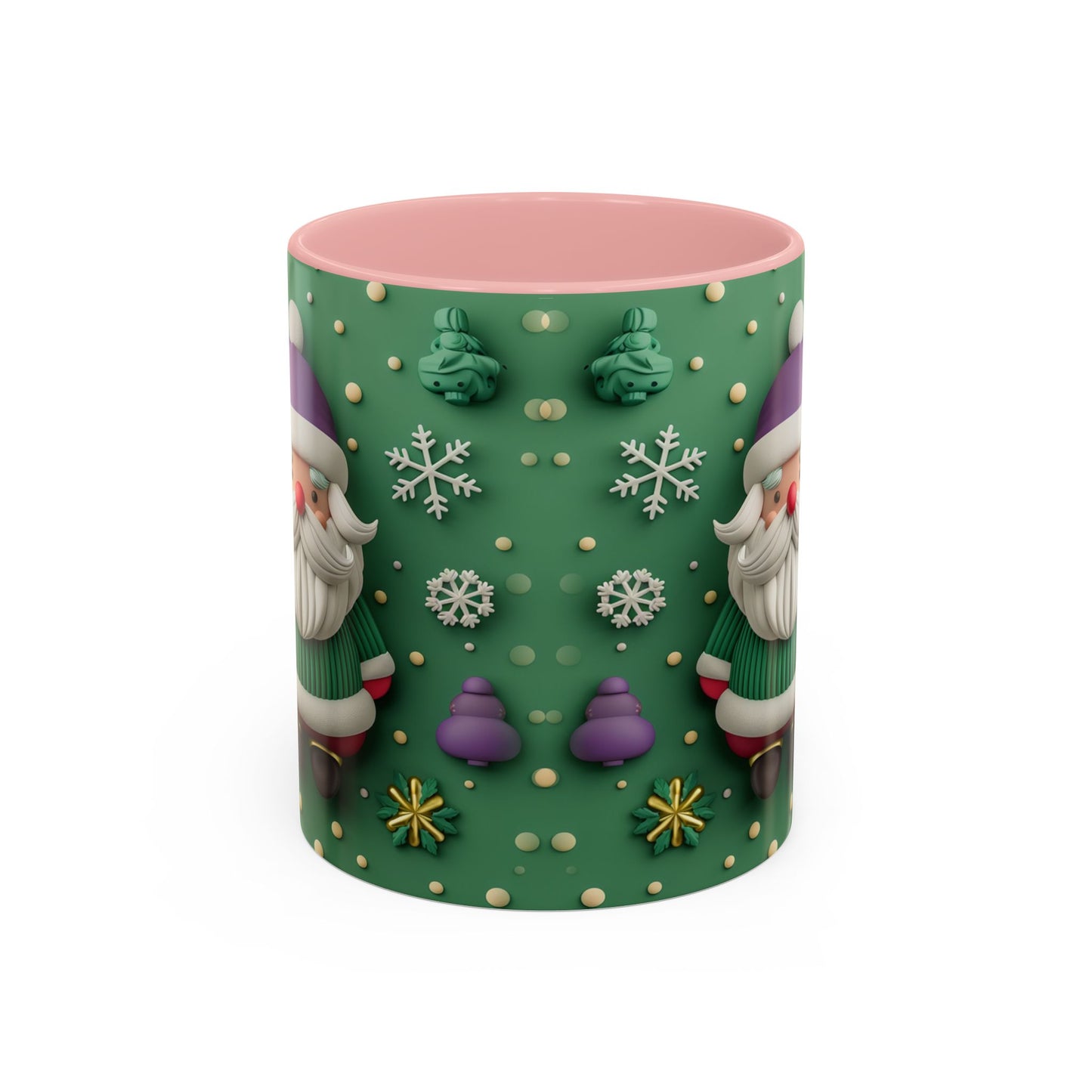 Whimsical Santa Pattern Accent Coffee Mug | Christmas Santa Snowflakes 11oz 15oz