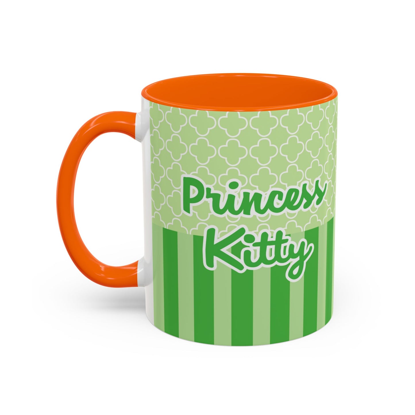 Princess Cat Illustration Accent Coffee Mug | Green Stripes