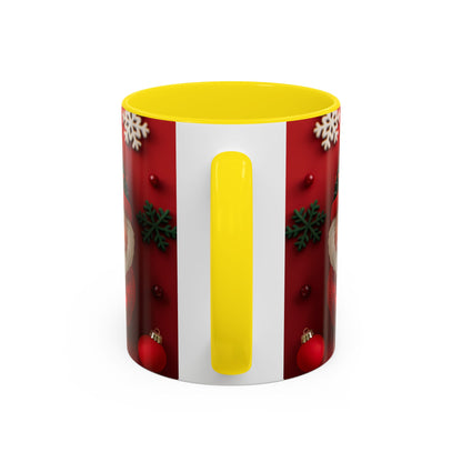 Cute Santa Pattern Accent Coffee Mug | Christmas Holiday Snowflakes