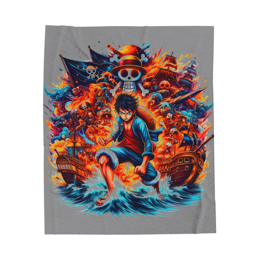 One Piece Luffy Crew Pirate Skull Blanket | Anime Velveteen Plush Throw