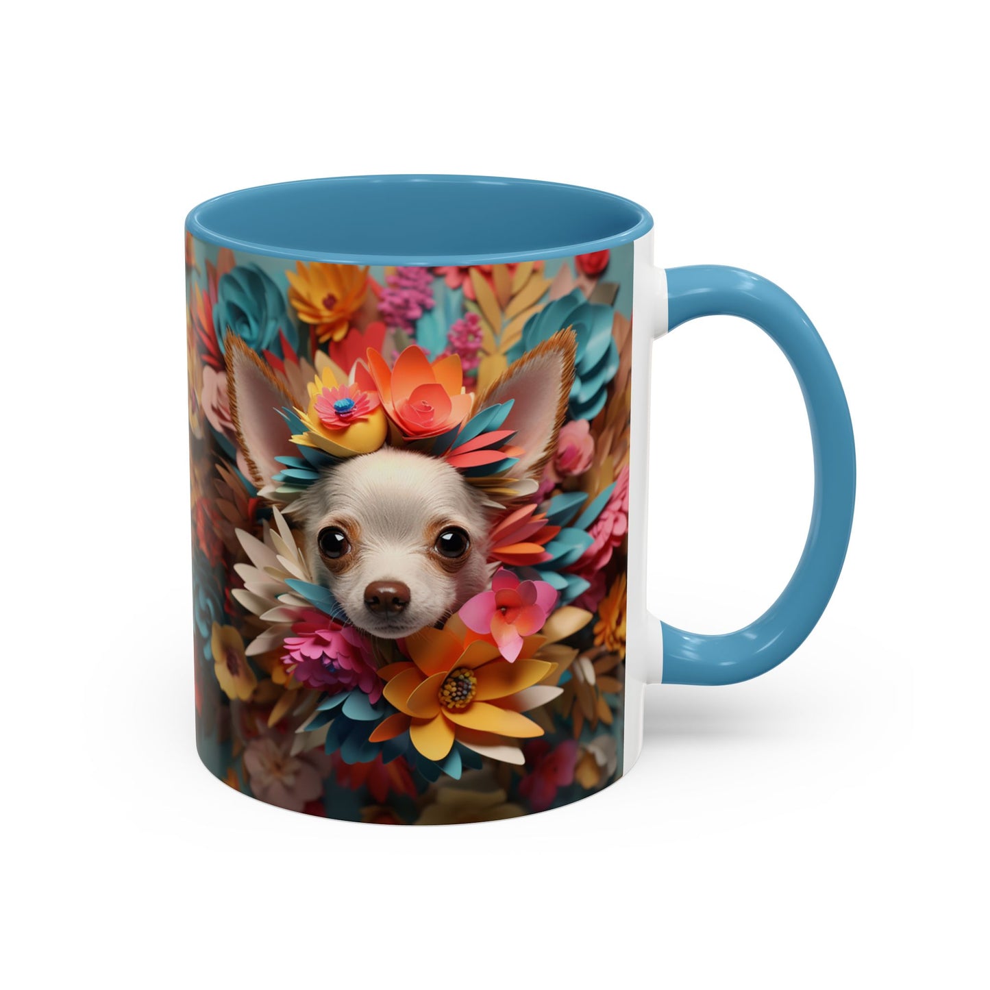 Chihuahua Floral Wreath Accent Coffee Mug — Colorful Pet Lover Gift (11/15oz)