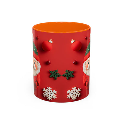 Cute Santa Pattern Accent Coffee Mug | Christmas Holiday Snowflakes