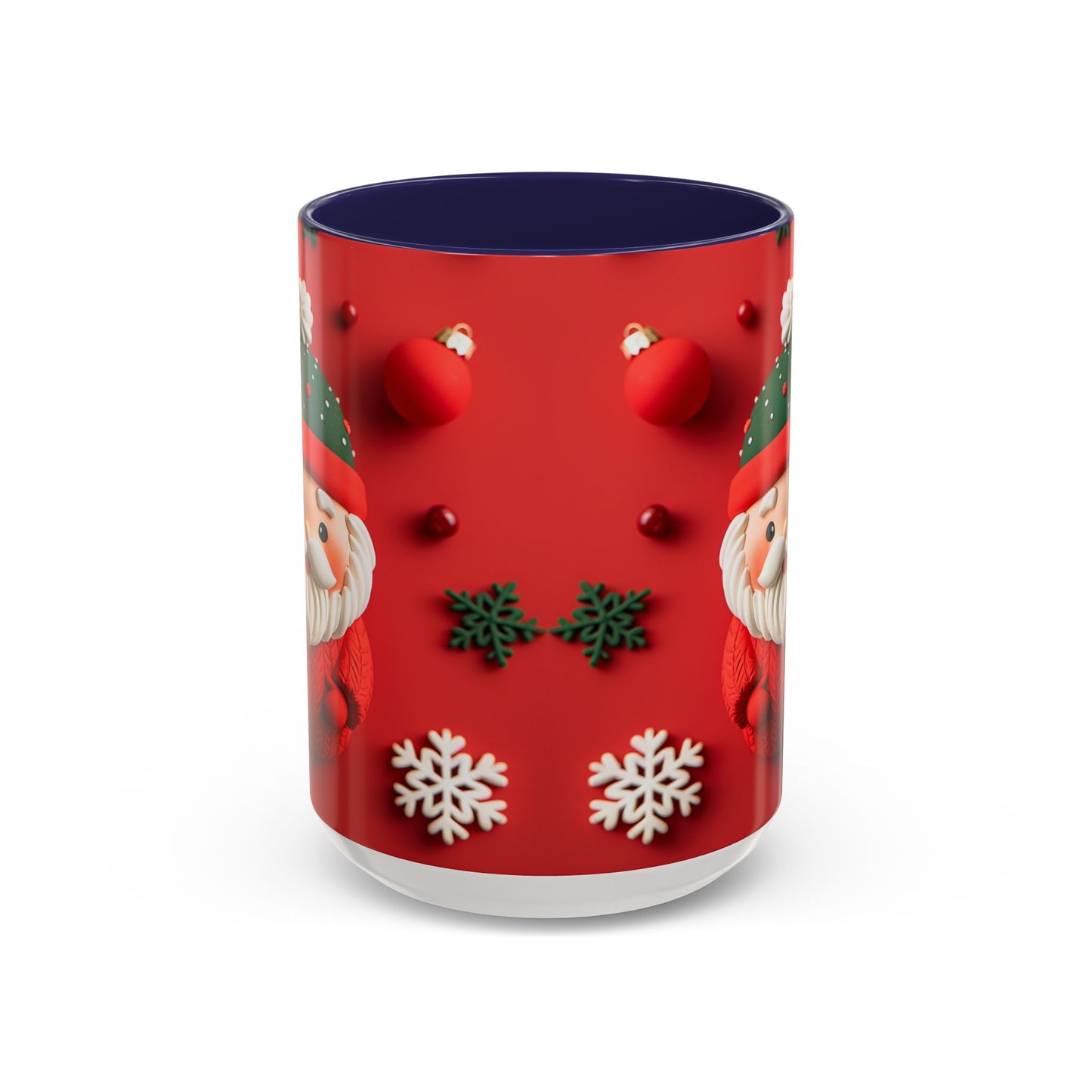 Cute Santa Pattern Accent Coffee Mug | Christmas Holiday Snowflakes