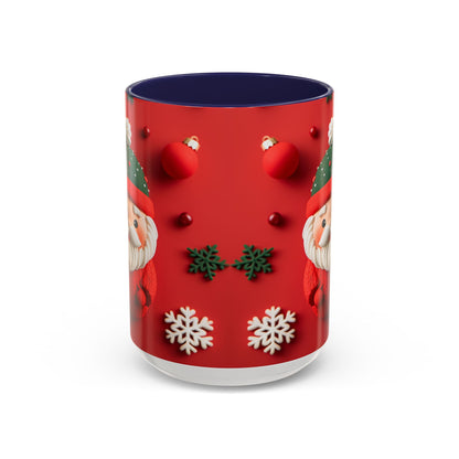 Cute Santa Pattern Accent Coffee Mug | Christmas Holiday Snowflakes