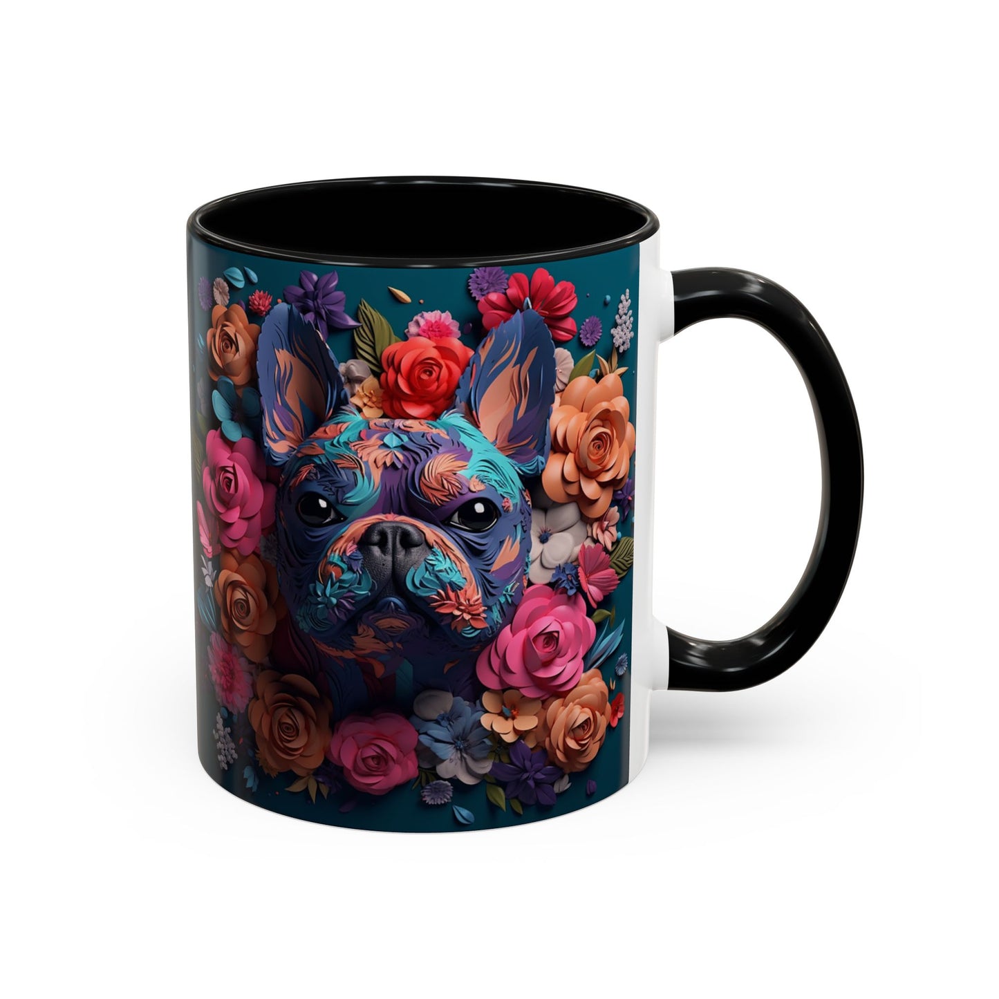Floral French Bulldog Accent Coffee Mug - Colorful Dog Art 11/15oz