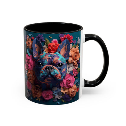 Floral French Bulldog Accent Coffee Mug - Colorful Dog Art 11/15oz