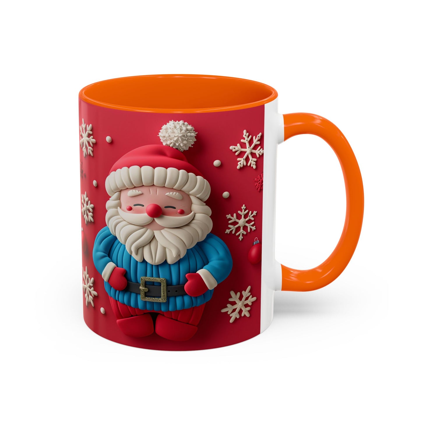 Clay Santa Pattern Mug | Christmas Snowflake Accent Coffee Mug
