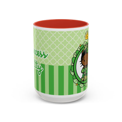 Princess Cat Illustration Accent Coffee Mug | Green Stripes