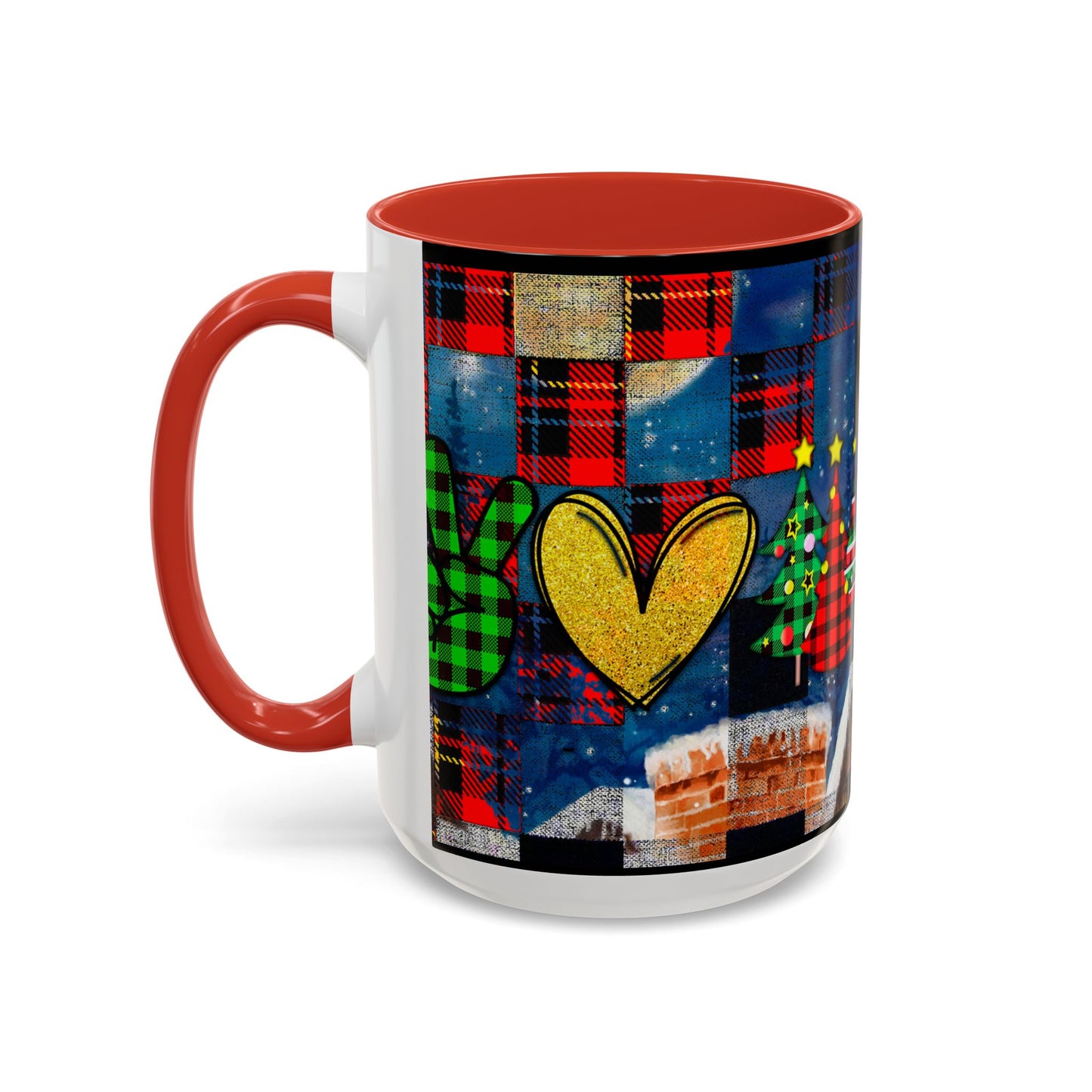 Plaid Christmas Trees Heart Mug | Accent Coffee Mug