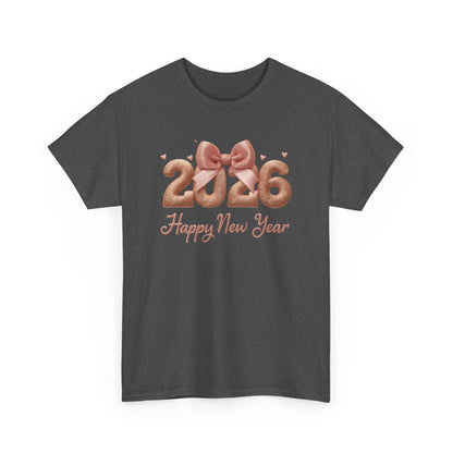 2026 Happy New Year T-Shirt — Rose Gold Balloon Numbers Graphic Tee