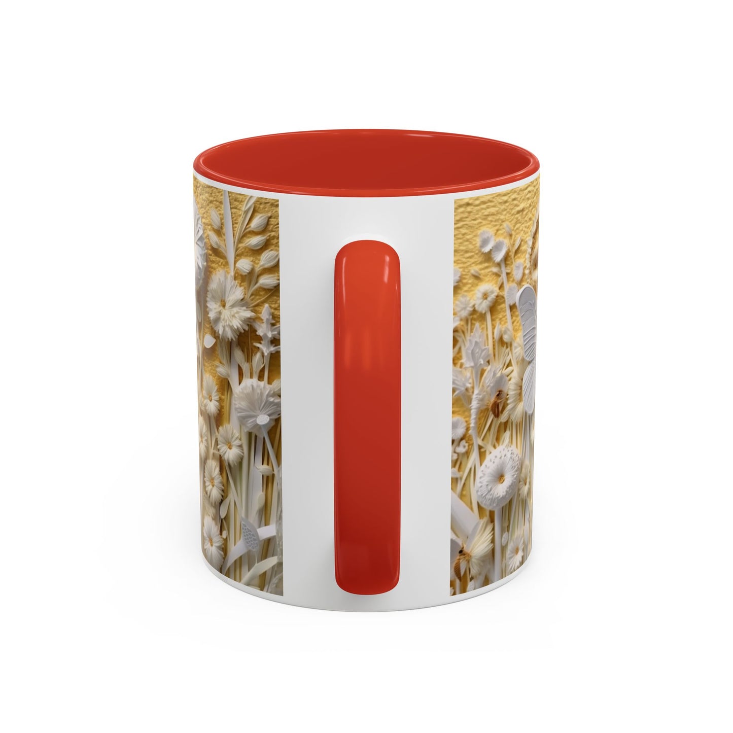 White Floral Relief with Butterflies Accent Mug | 11oz 15oz