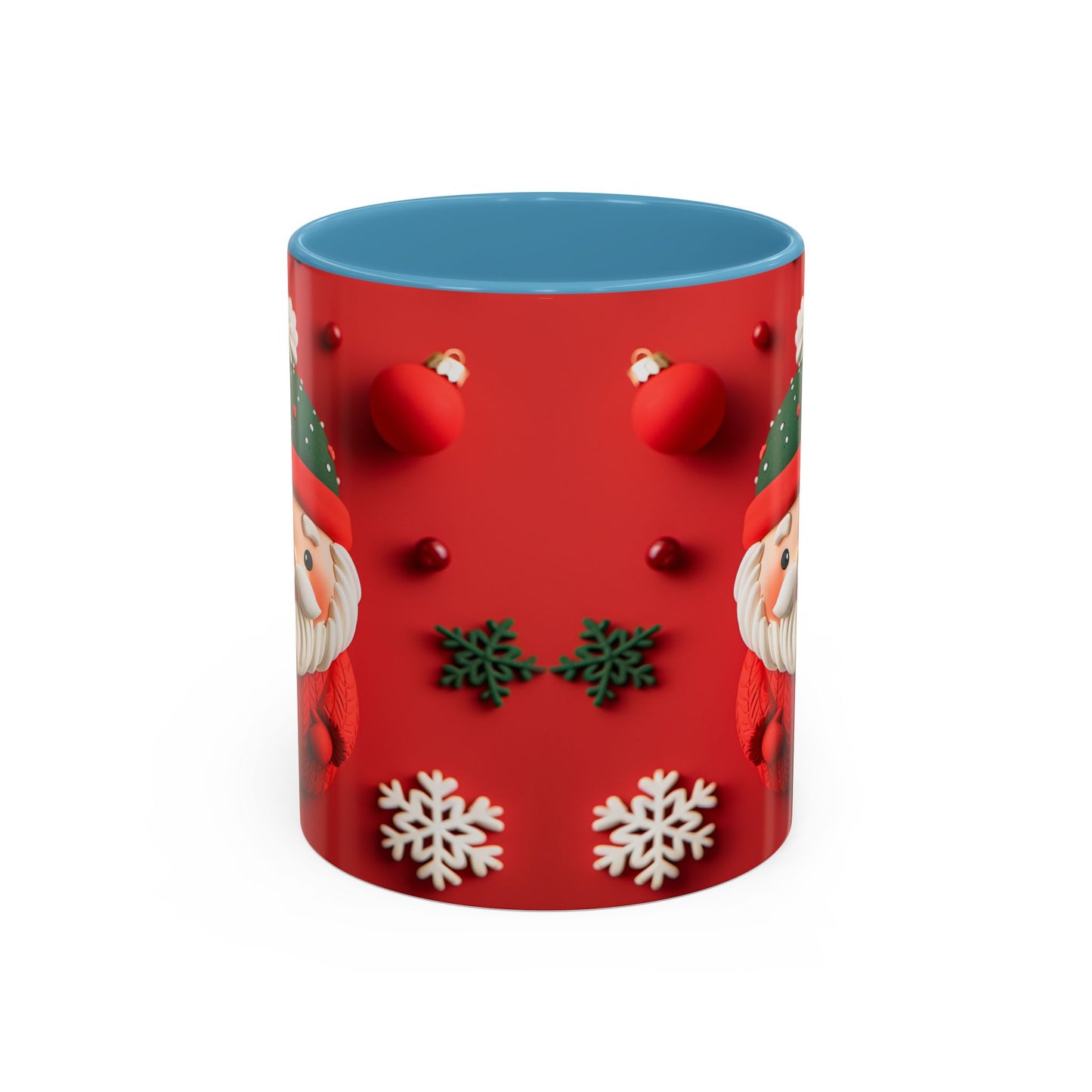 Cute Santa Pattern Accent Coffee Mug | Christmas Holiday Snowflakes