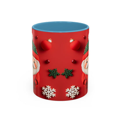 Cute Santa Pattern Accent Coffee Mug | Christmas Holiday Snowflakes
