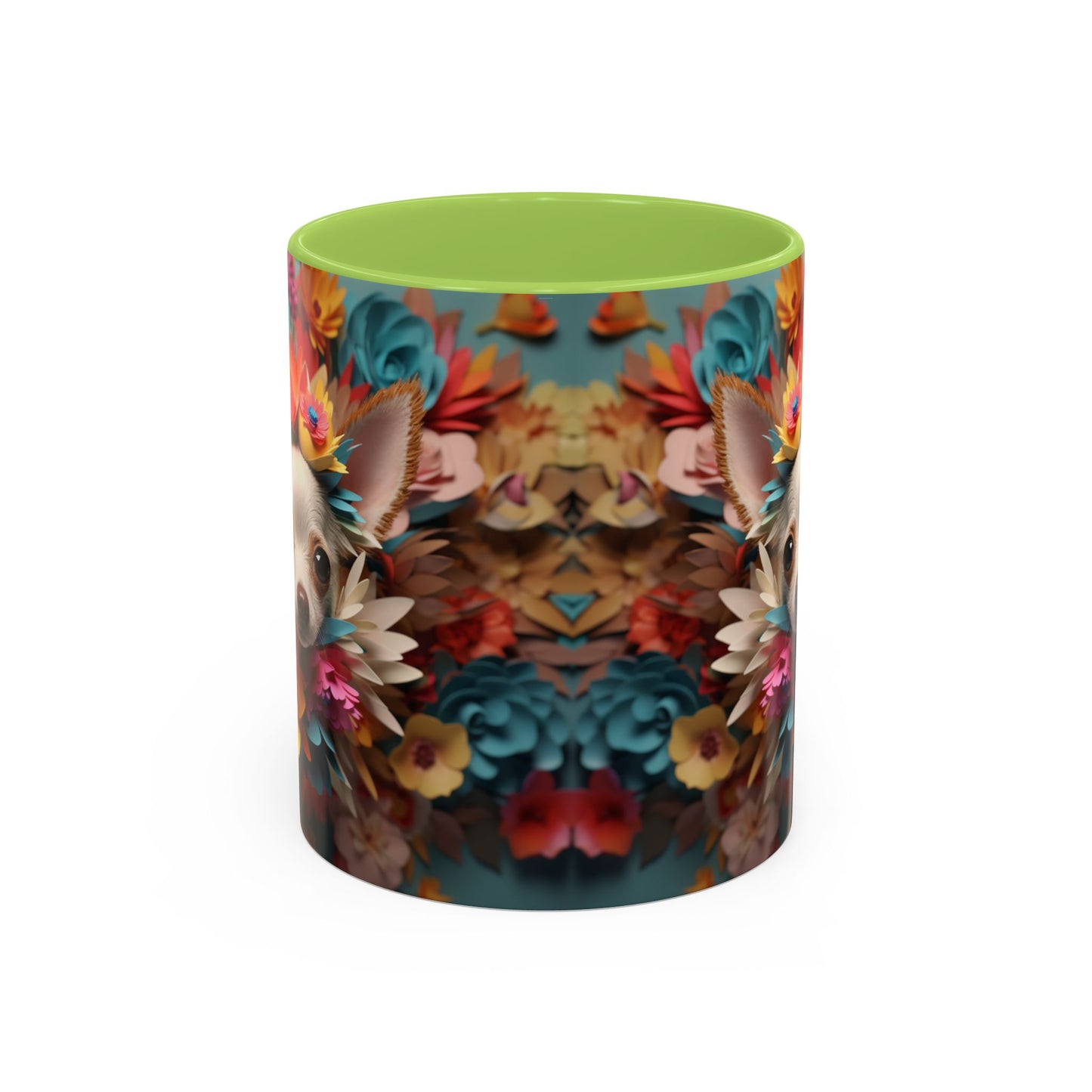 Chihuahua Floral Wreath Accent Coffee Mug — Colorful Pet Lover Gift (11/15oz)