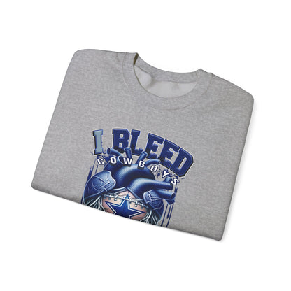 Customizable Cowboys Fan I Bleed Blue heart design Sweatshirt | Sports fan apparel