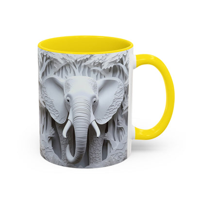 Elephant Relief Accent Coffee Mug — Grey Carved Jungle Design (11/15oz)