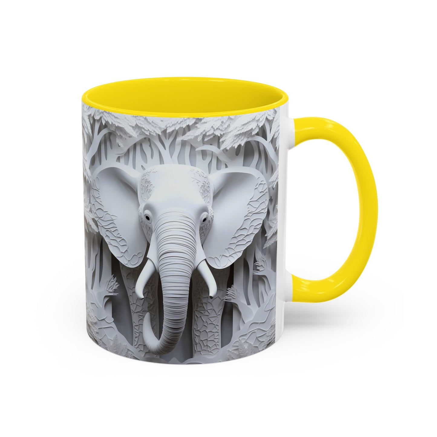 Elephant Relief Accent Coffee Mug  Grey Carved Jungle Design (11/15oz)