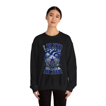 Customizable Cowboys Fan I Bleed Blue heart design Sweatshirt | Sports fan apparel