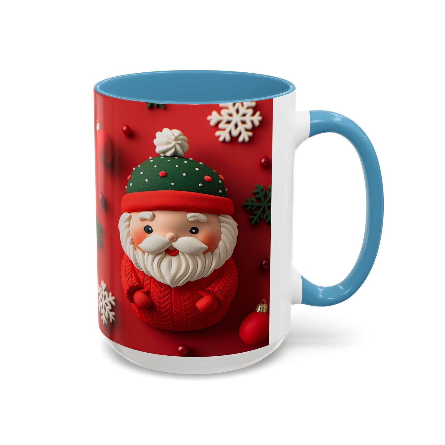 Cute Santa Pattern Accent Coffee Mug | Christmas Holiday Snowflakes