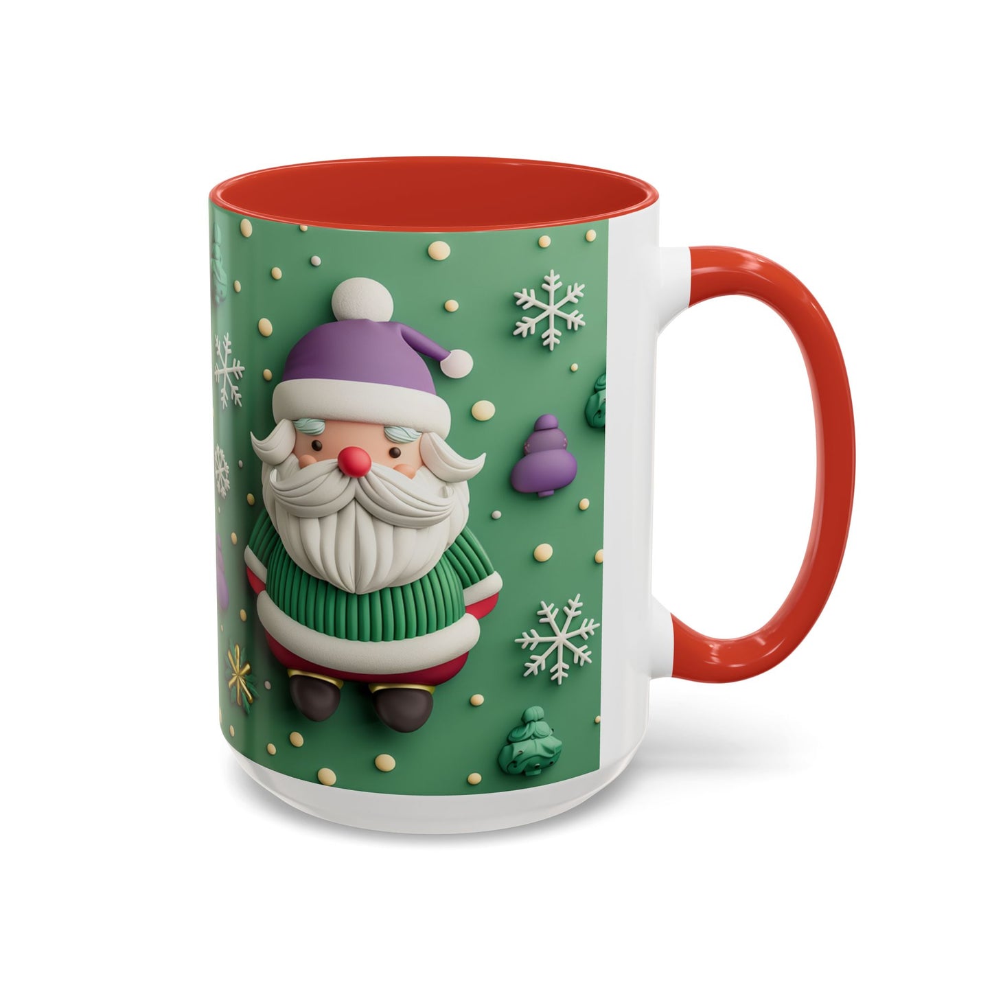 Whimsical Santa Pattern Accent Coffee Mug | Christmas Santa Snowflakes 11oz 15oz