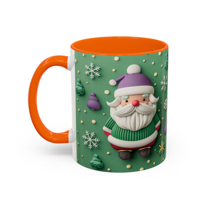 Whimsical Santa Pattern Accent Coffee Mug | Christmas Santa Snowflakes 11oz 15oz