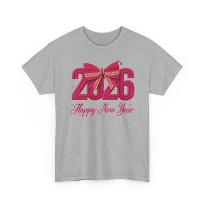 2026 Happy New Year Tee  Festive Pink Bow Celebration T-Shirt
