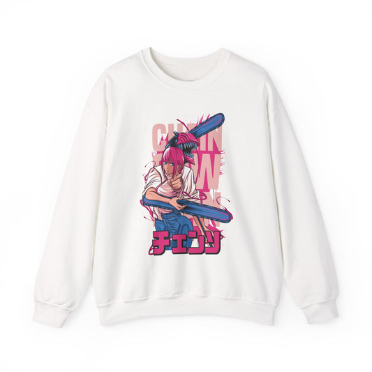 Cherry Anime Girl with Bat Crewneck Sweatshirt | Kawaii Japanese Text