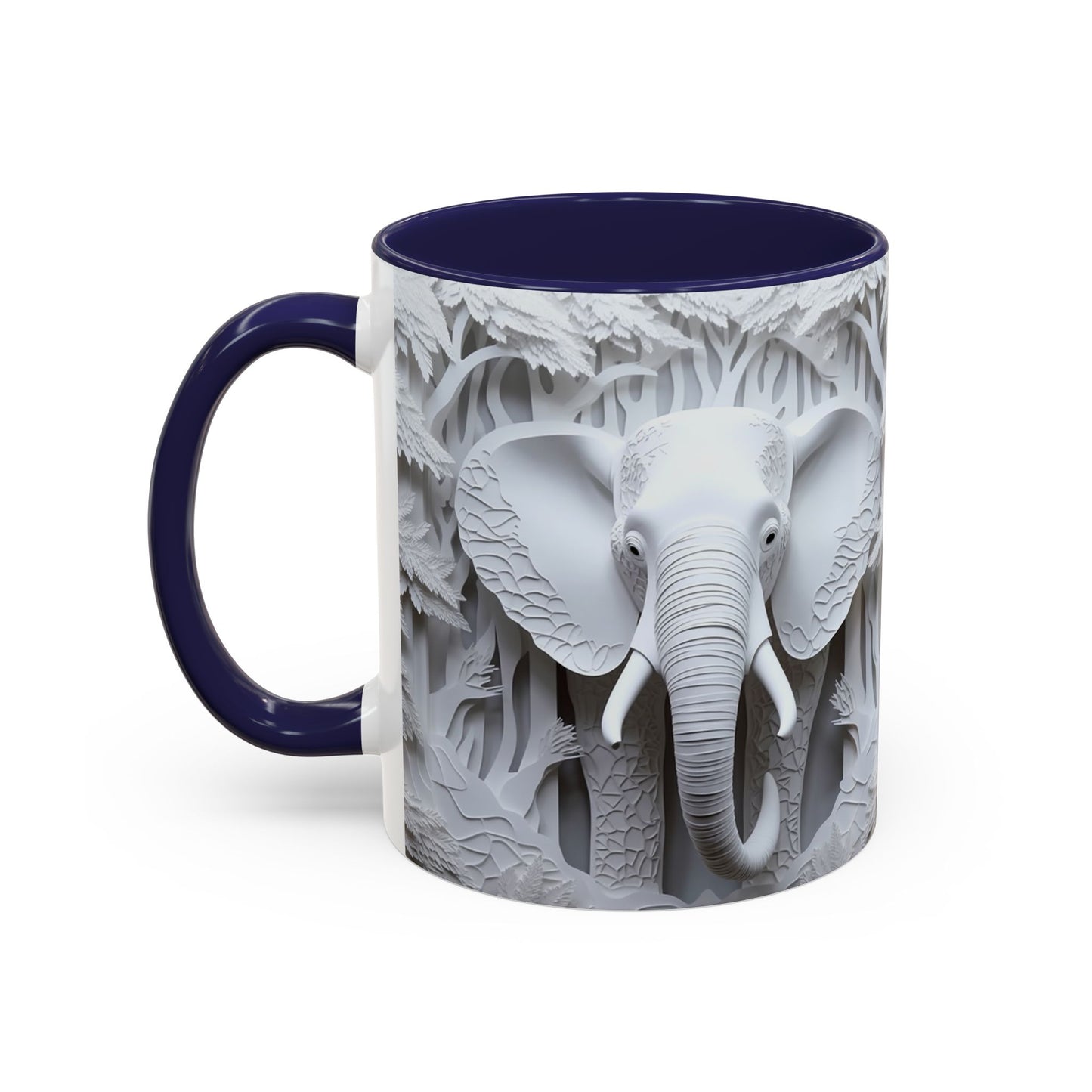 Elephant Relief Accent Coffee Mug — Grey Carved Jungle Design (11/15oz)