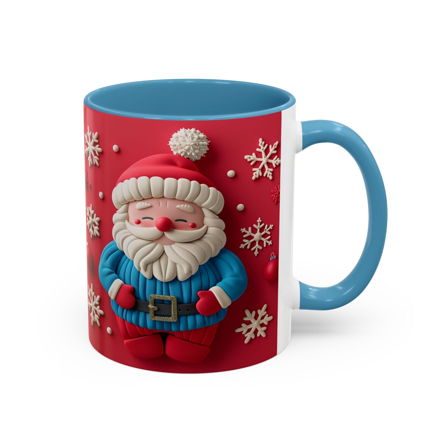 Clay Santa Pattern Mug | Christmas Snowflake Accent Coffee Mug