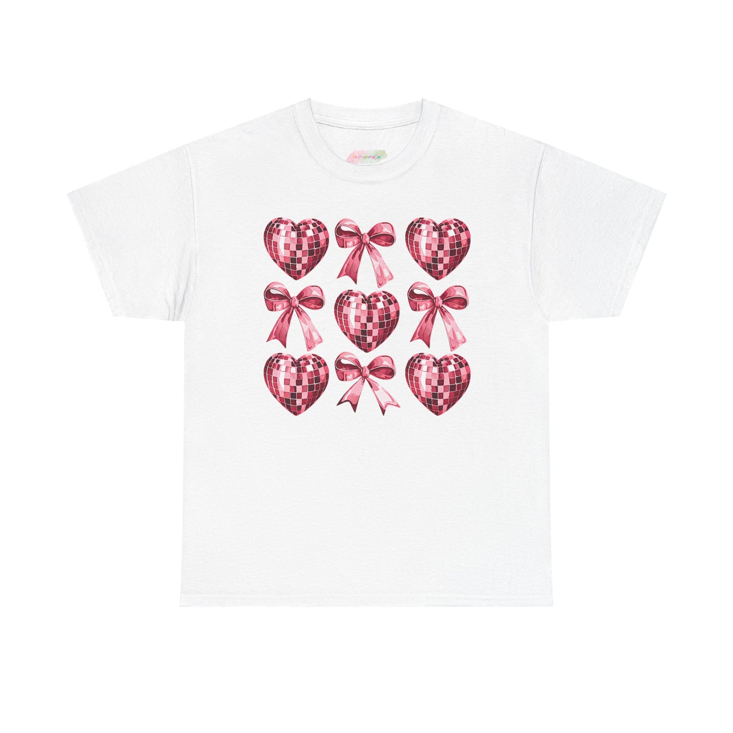 Pink Sequin Hearts & Bows T-Shirt | Valentine Heart Pattern Tee