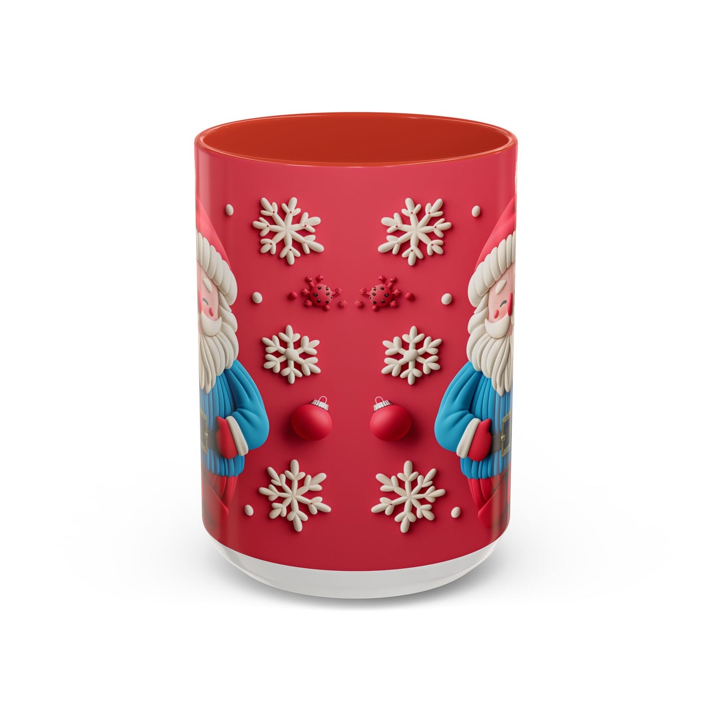 Clay Santa Pattern Mug | Christmas Snowflake Accent Coffee Mug