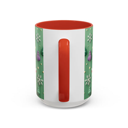 Whimsical Santa Pattern Accent Coffee Mug | Christmas Santa Snowflakes 11oz 15oz