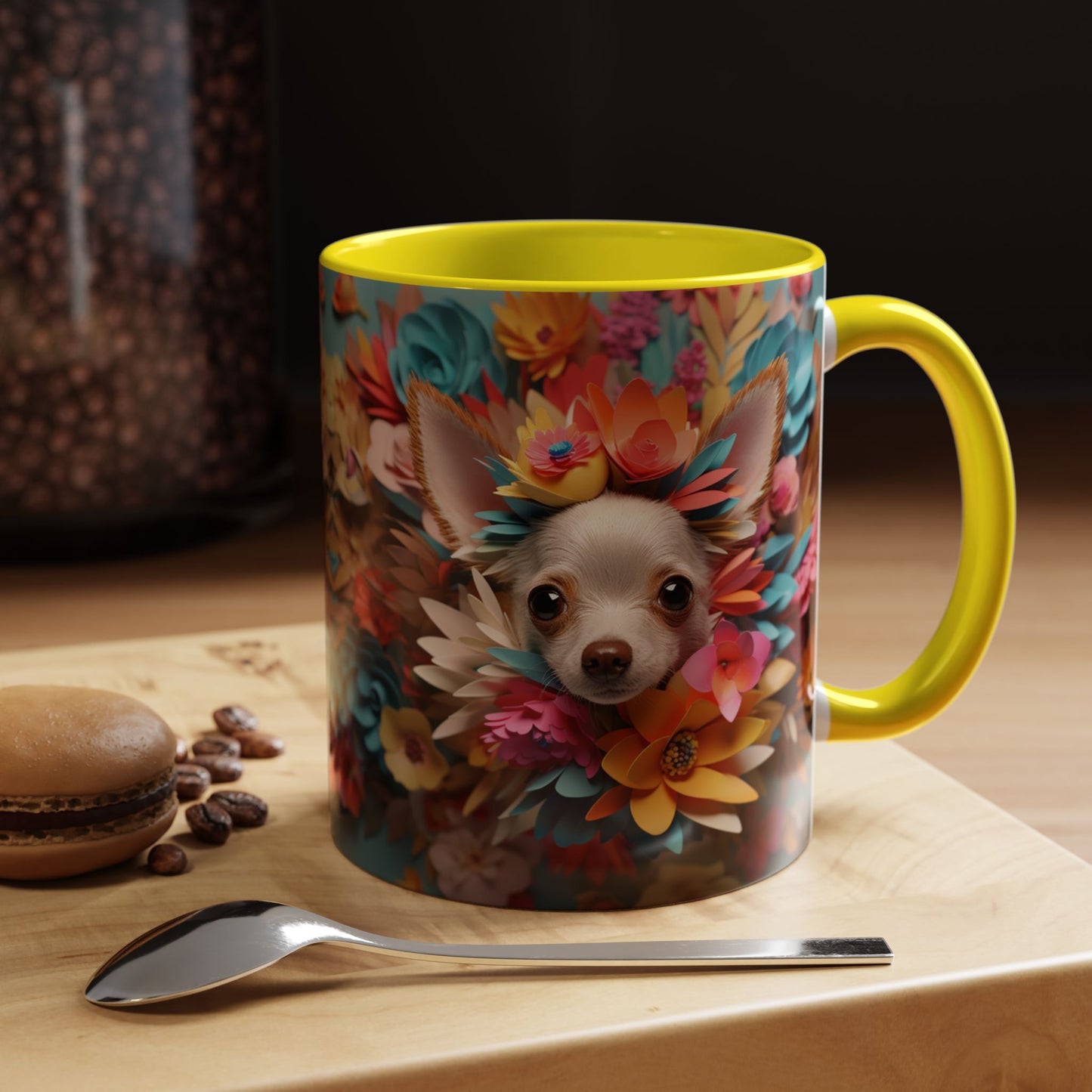 Chihuahua Floral Wreath Accent Coffee Mug — Colorful Pet Lover Gift (11/15oz)