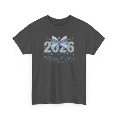 2026 Happy New Year Tee — Festive Blue Bow New Year T-Shirt