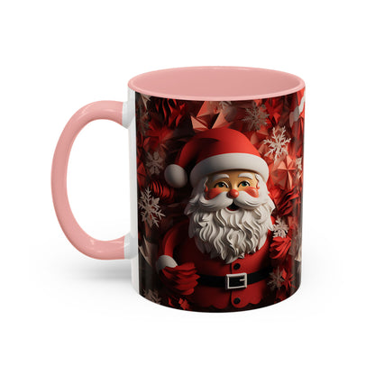 Santa Claus Mug | Christmas Santa Coffee Mug, Red Snowflake Holiday Ceramic