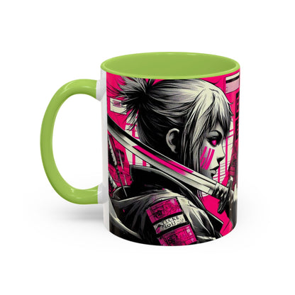 Neon Anime Samurai Mug | Accent Coffee Mug 11oz 15oz