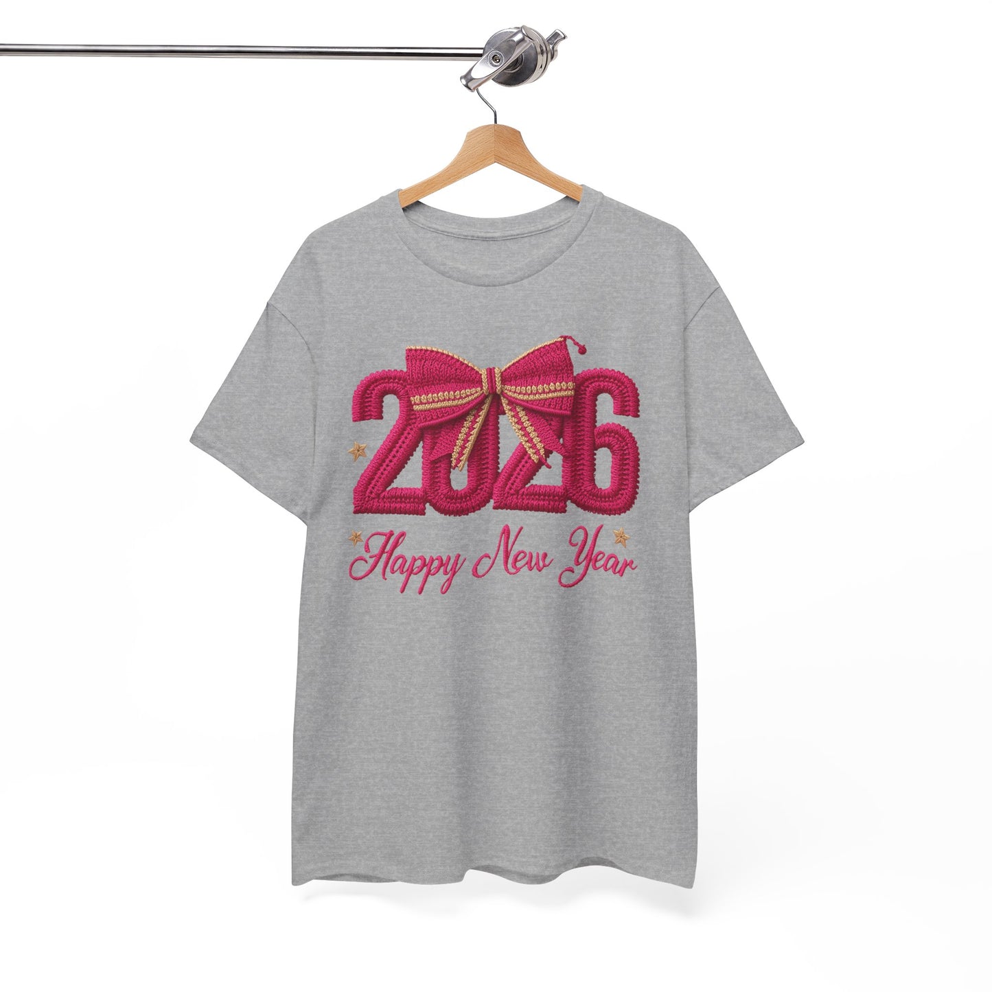 2026 Happy New Year Tee – Festive Pink Bow Celebration T-Shirt
