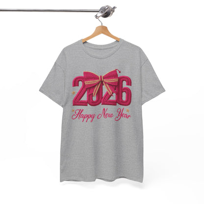 2026 Happy New Year Tee – Festive Pink Bow Celebration T-Shirt