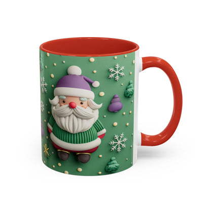 Whimsical Santa Pattern Accent Coffee Mug | Christmas Santa Snowflakes 11oz 15oz